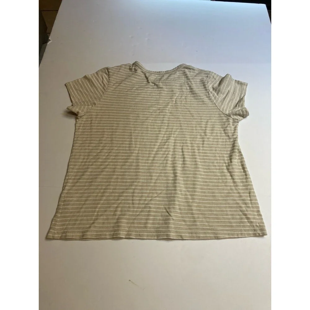 Time and Tru Women's Beige White Striped Crew Neck Short Sleeve T-Shirt XL